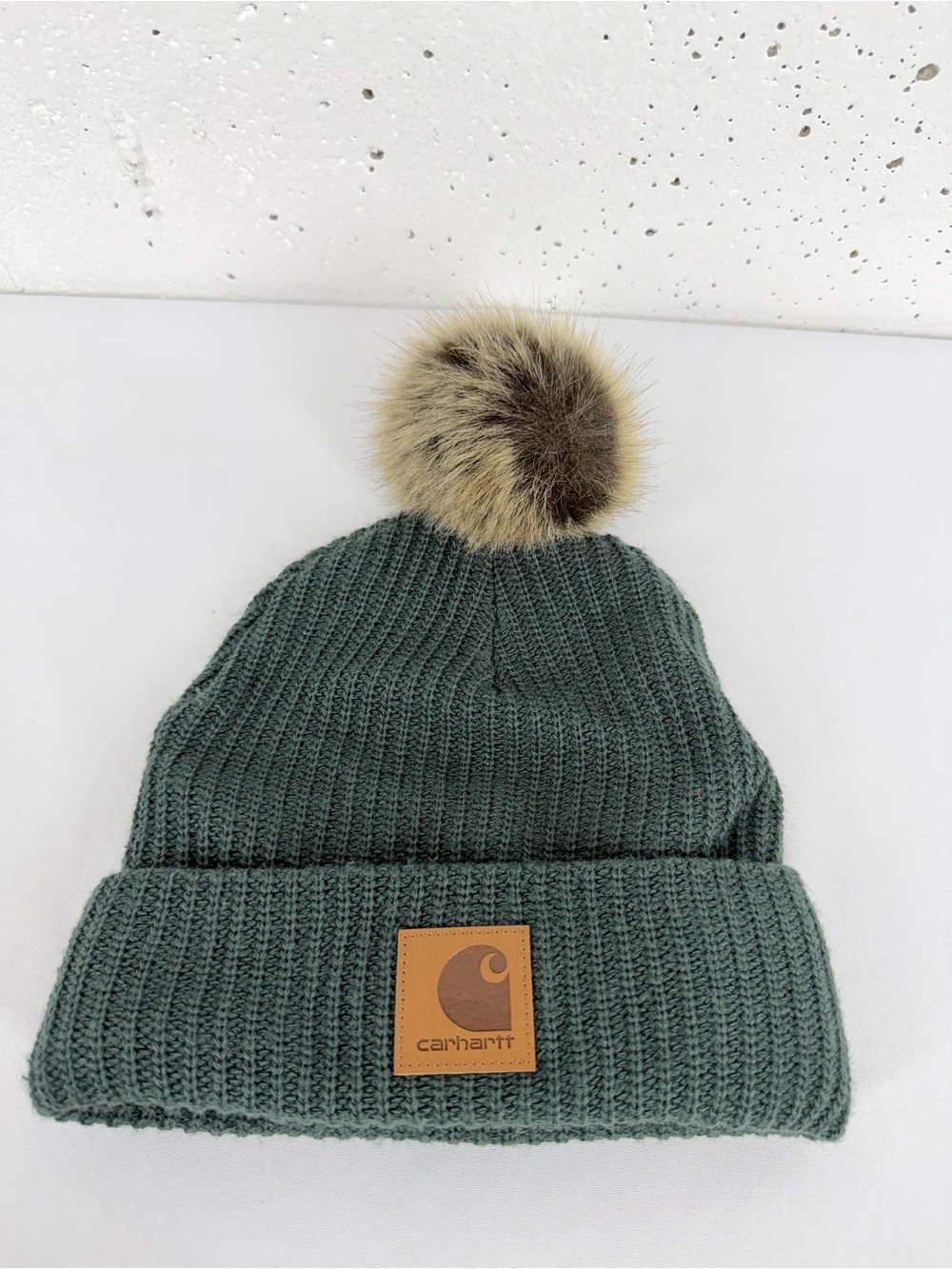 Carhartt Forest Green Knit Fleece Lined Pom Beanie